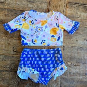 Pete + Lucy 2-Piece‎ Toddler Girl Swimsuit Size 3T Floral & Lemon Print